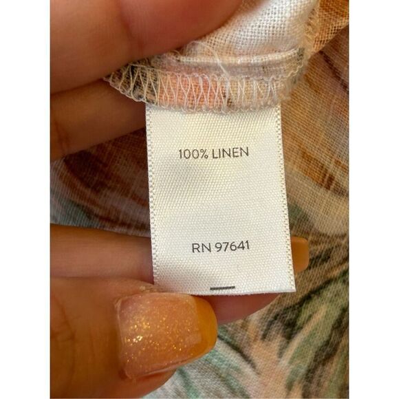 J. Jill Love Linen Palm Leaf Print Linen Blouse Sz S oversized Tropical Beach Bo - Picture 5 of 7